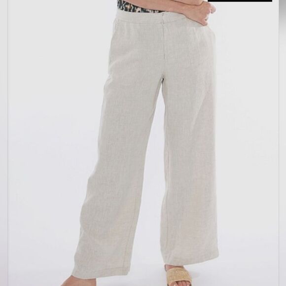 David Jones 100% Linen Neutral Wide Leg Beachy Pants Size 10 Australia Quiet Lux - Picture 1 of 9